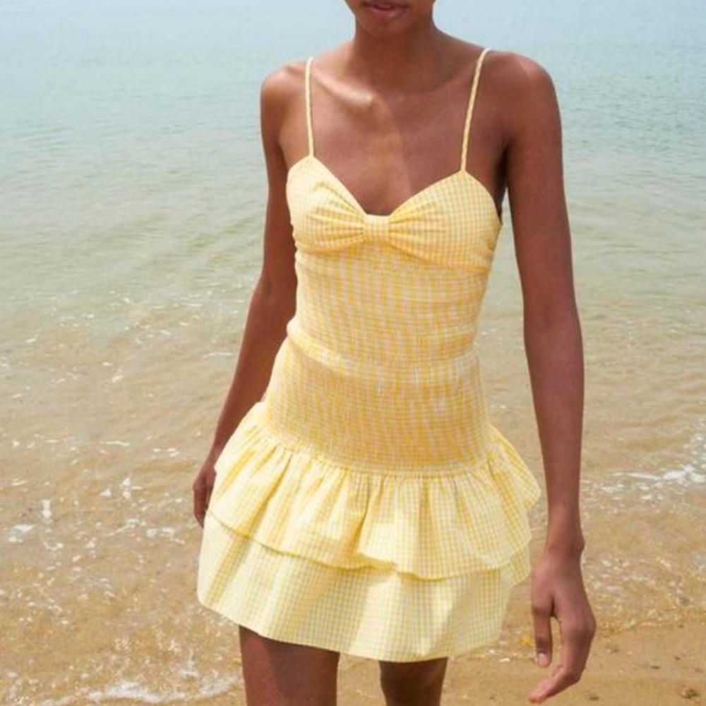 Zara Yellow Gingham Mini Dress